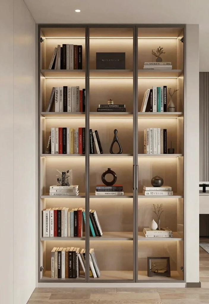 10 Bookshelves Closet Ideas for Storage That Doubles as Display 7. Open faced Closet with Glass Doors 0