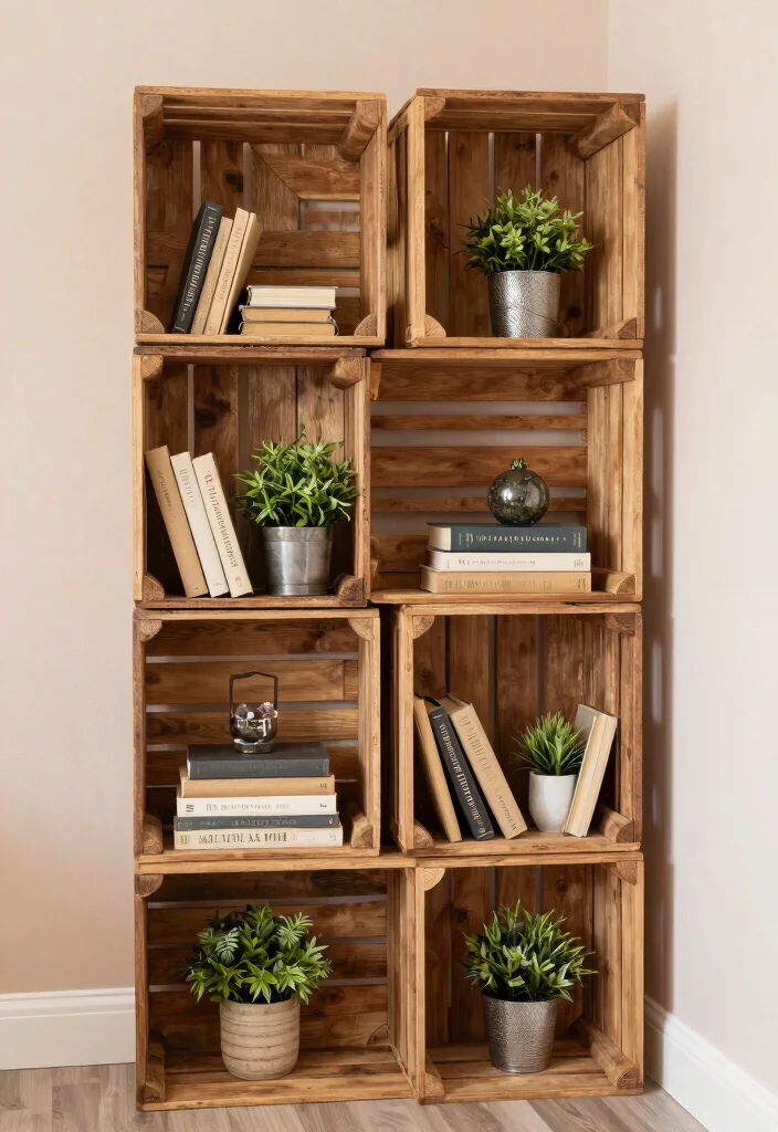 10 Bookshelves Closet Ideas for Storage That Doubles as Display 9. Repurposed Wooden Crates as Bookshelves 0