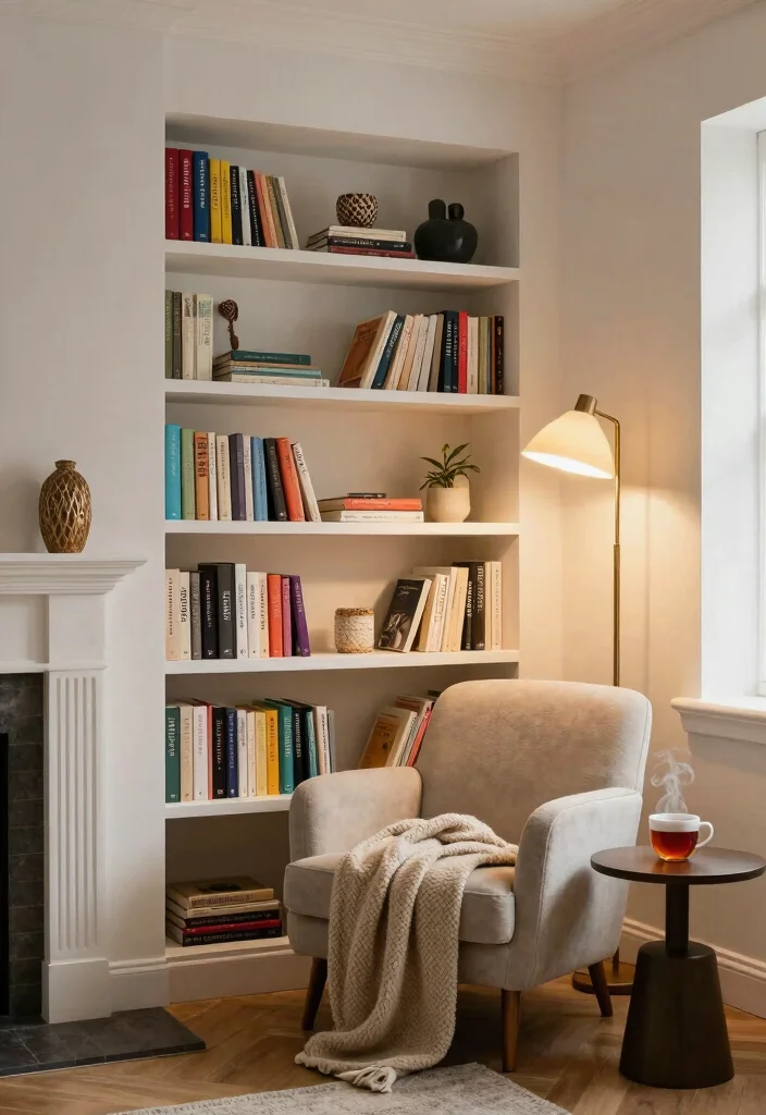 10 Chimney Breast Ideas with No Fireplace That Still Shine 2. Stylish Book Nook 0