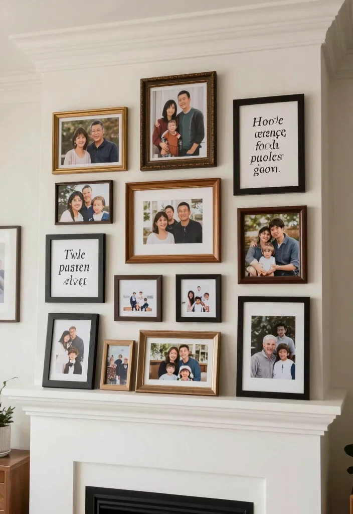 10 Chimney Breast Ideas with No Fireplace That Still Shine 9. Personal Photo Display 0