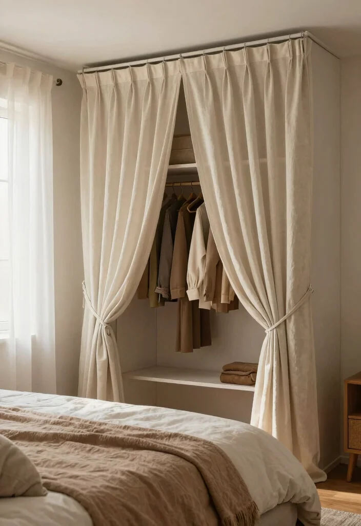 10 Closet Without Doors Ideas for Open and Airy Bedrooms 25 10 Closet Without Doors Ideas for Open and Airy Bedrooms 5. Curtain Dividers for a Soft Touch 0
