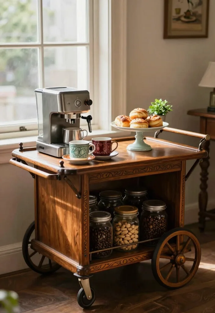 10 Coffee Bar Ideas for Office Spaces That Feel Inviting 5. Vintage Coffee Cart 0