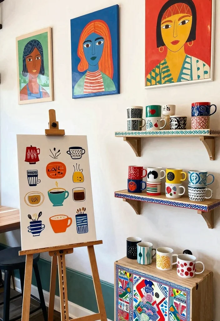 10 Coffee Bar Ideas for Office Spaces That Feel Inviting 7. Artistic Coffee Bar with Creative Decor 0