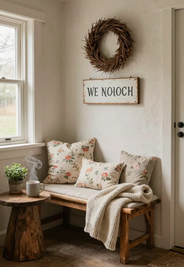 10 Cottage Entryway Ideas with Cozy Character 3. Cozy Seating Area 0
