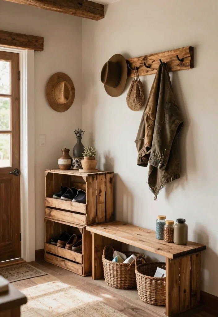 10 Cottage Entryway Ideas with Cozy Character 6. Rustic Storage Solutions 0