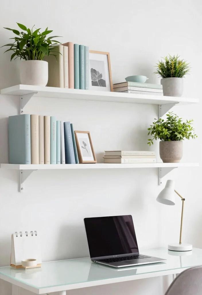 10 Desk Office Ideas for Simple Productive Setups 1. Floating Shelves for Maximum Storage 0
