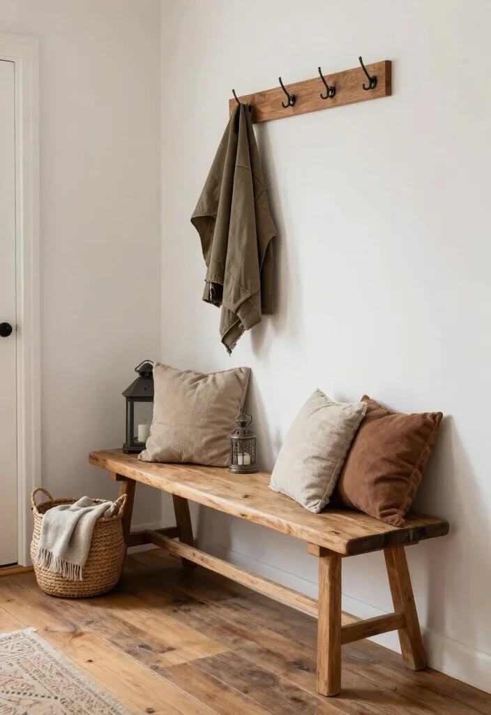 10 Entrance Bench Entryway Ideas for Seating and Storage 2. Rustic Wooden Bench 0