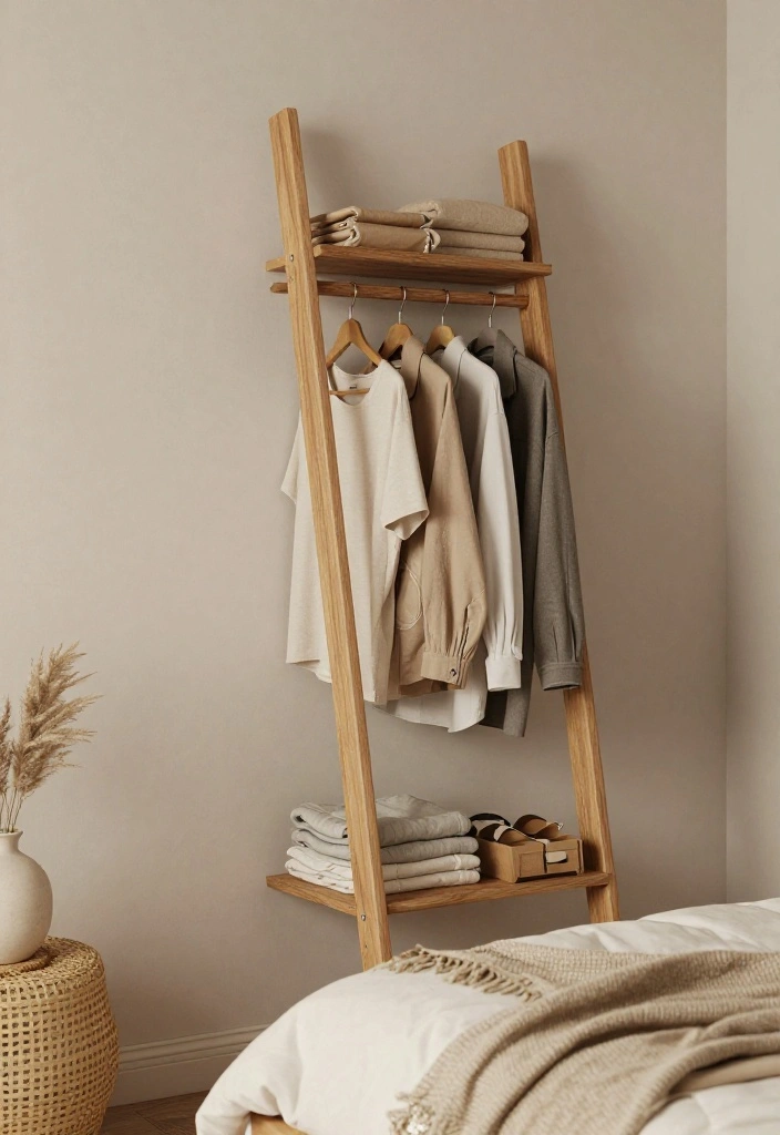 10 Exposed Closet Ideas for Modern Minimal Bedroom Style 4. Ladder Style Closet Design 0