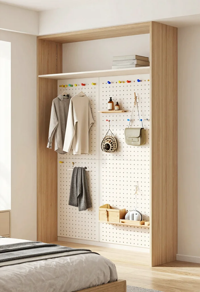 10 Exposed Closet Ideas for Modern Minimal Bedroom Style 7. Pegboard Storage Solutions 0