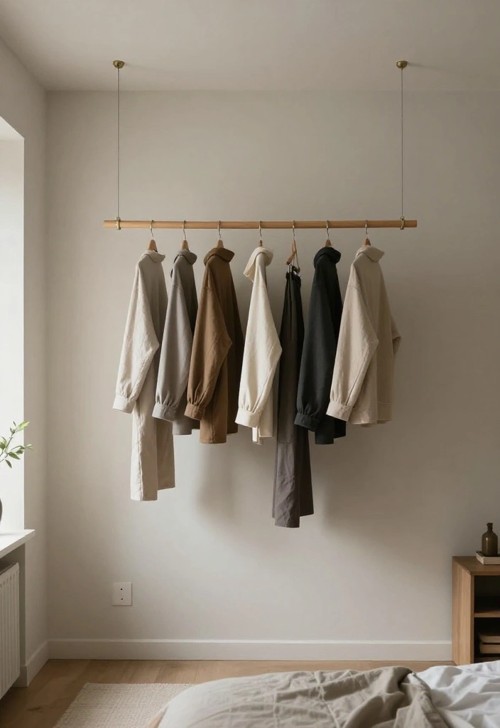 10 Exposed Closet Ideas for Modern Minimal Bedroom Style 8. Minimalist Hanging System 0