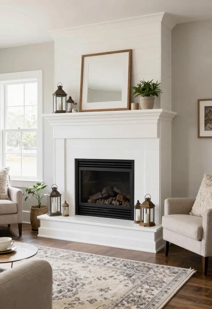 10 False Fireplace Ideas for Decorative Statement Walls 46 10 False Fireplace Ideas for Decorative Statement Walls 6. Modern Farmhouse Faux Fireplace 0