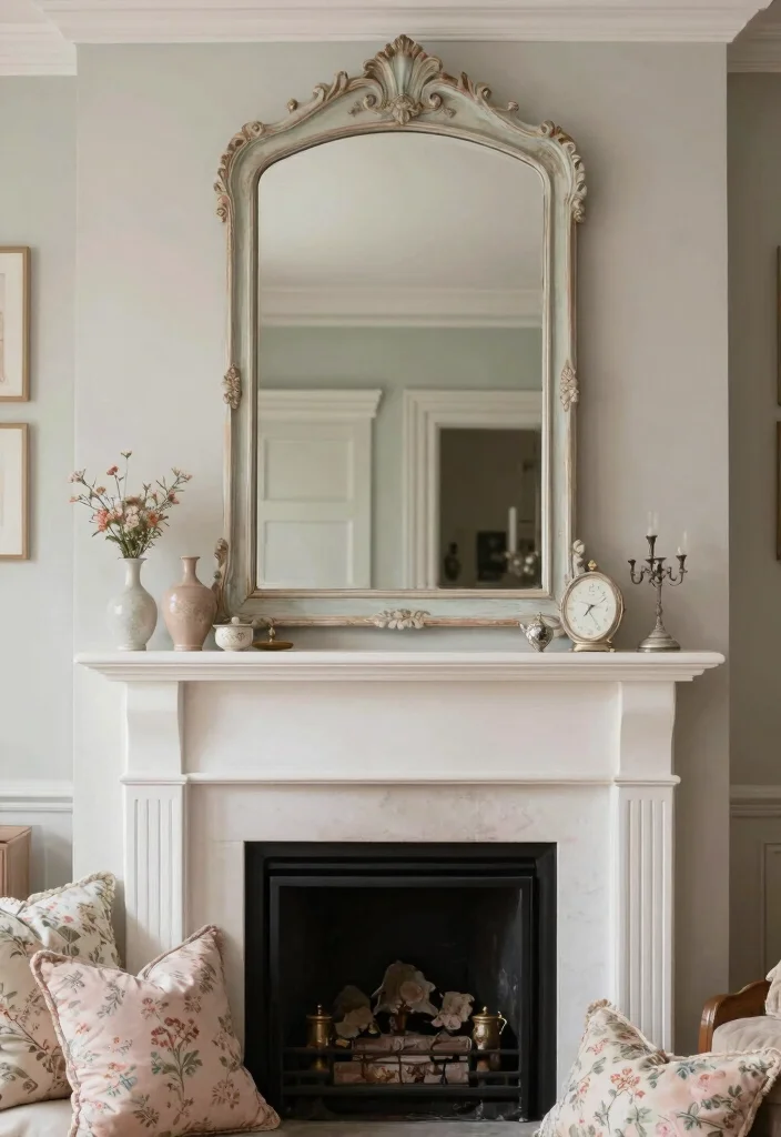 10 Fireplace Mirror Ideas to Add Light and Depth 10. Vintage Shabby Chic Mirrors 0