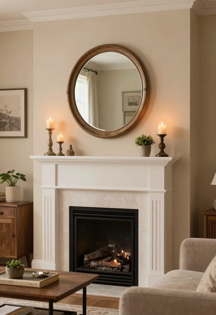 10 Fireplace Mirror Ideas to Add Light and Depth 2. Vintage Round Mirrors 0