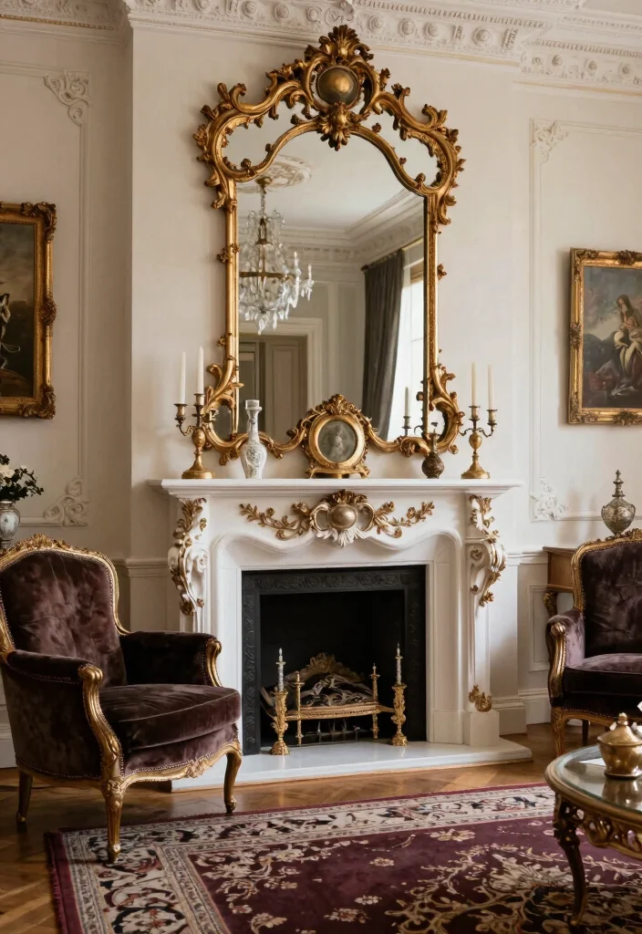 10 Fireplace Mirror Ideas to Add Light and Depth 4. Ornate Baroque Mirrors 0