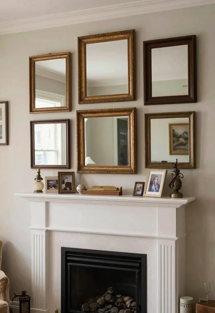 10 Fireplace Mirror Ideas to Add Light and Depth 6. Vintage Layered Mirrors 0