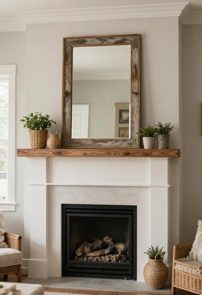 10 Fireplace Mirror Ideas to Add Light and Depth 9. Vintage Farmhouse Mirrors 0