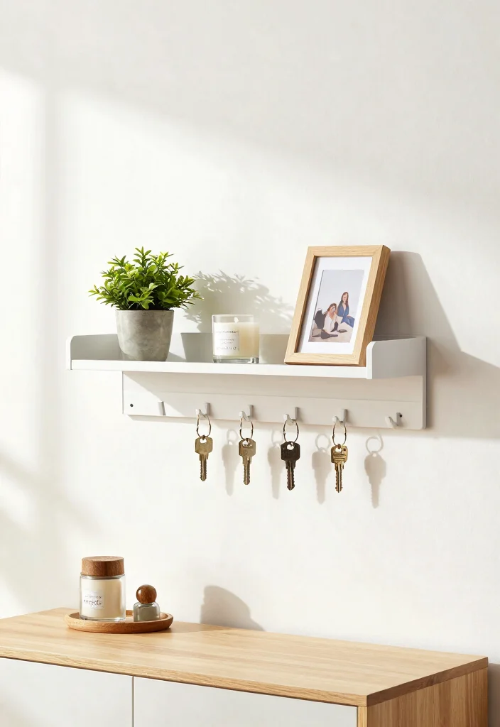 10 Key Rack Ideas Entryway to Stop Losing Essentials 26 10 Key Rack Ideas Entryway to Stop Losing Essentials 6. Floating Shelf with Hooks 0