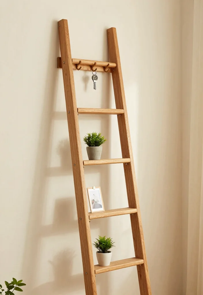 10 Key Rack Ideas Entryway to Stop Losing Essentials 49 10 Key Rack Ideas Entryway to Stop Losing Essentials 9. Hooks on a Decorative Ladder 0