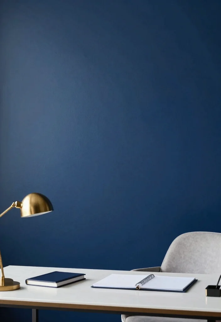 10 Navy Blue Office Ideas for Moody Professional Style 1. Navy Blue Accent Wall 0