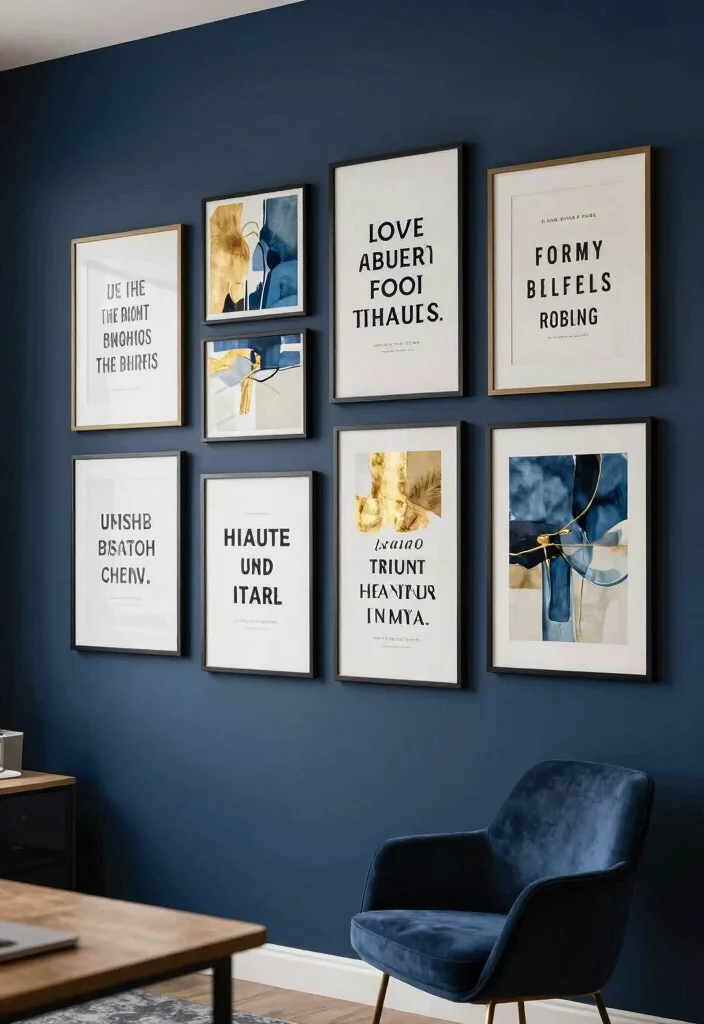 10 Navy Blue Office Ideas for Moody Professional Style 5. Inspirational Wall Art 0