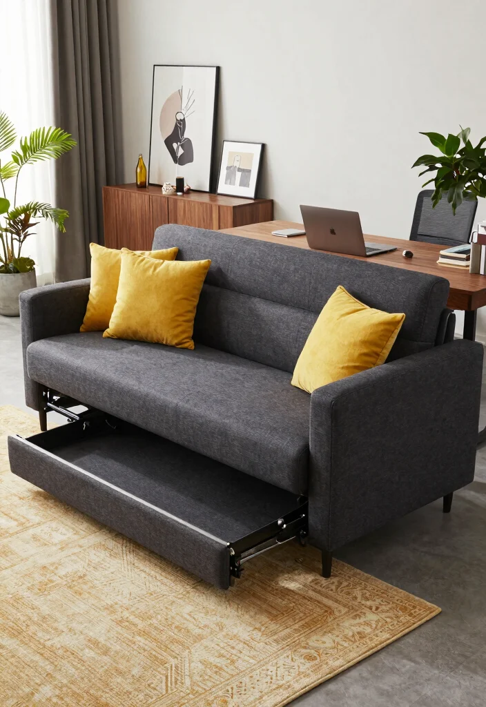 10 Office Couch Ideas for Small Spaces and Flex Rooms 10. Multi Purpose Couch With Pull Out Features 0