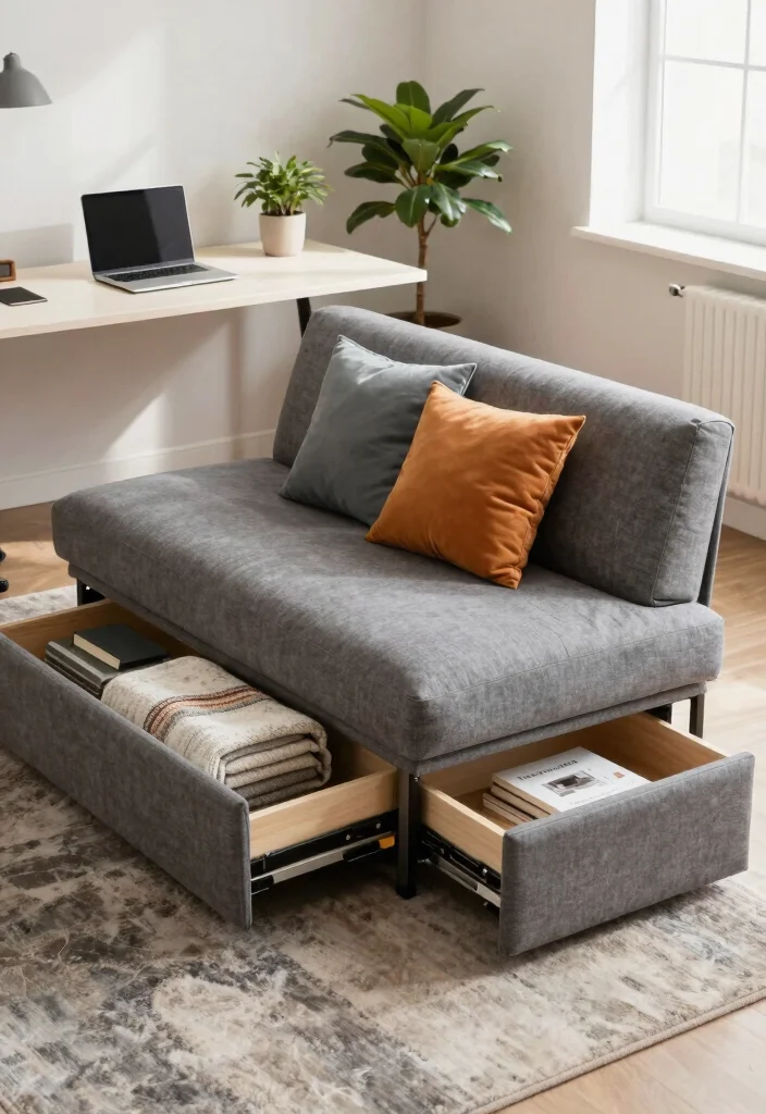 10 Office Couch Ideas for Small Spaces and Flex Rooms 2. Futon with Storage 0