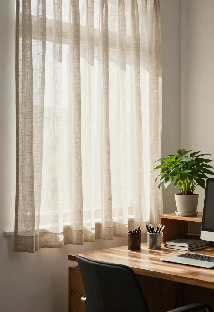 10 Office Curtain Ideas for Privacy and Soft Light Control 23 10 Office Curtain Ideas for Privacy and Soft Light Control 3. Linen Drapes 0