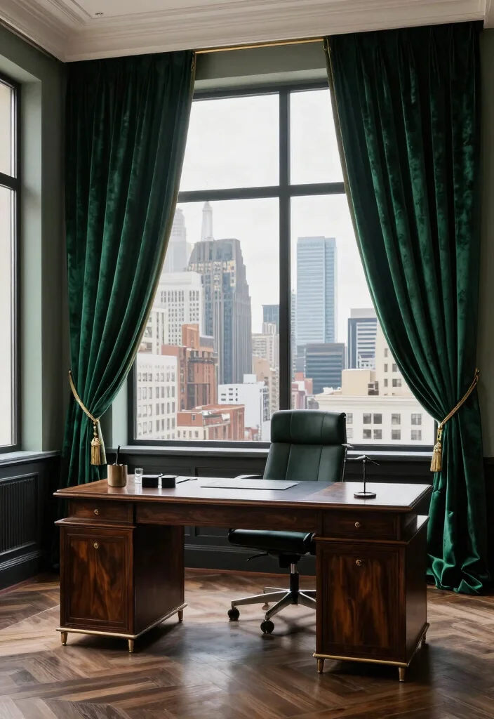 10 Office Curtain Ideas for Privacy and Soft Light Control 25 10 Office Curtain Ideas for Privacy and Soft Light Control 5. Velvet Curtains 0