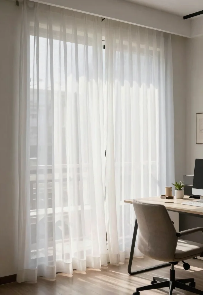 10 Office Curtain Ideas for Privacy and Soft Light Control 26 10 Office Curtain Ideas for Privacy and Soft Light Control 6. Sheer Layered Curtains 0