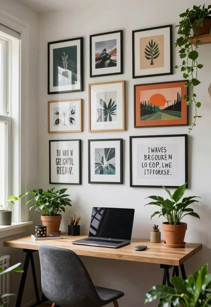 10 Office Nook Ideas for Small Workspaces at Home 26 10 Office Nook Ideas for Small Workspaces at Home 6. Artistic Vibes with a Gallery Wall 0