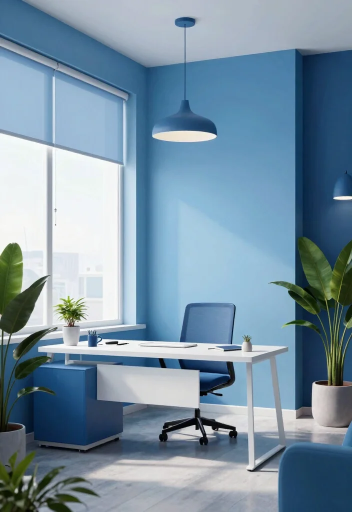 10 Office Painting Ideas to Refresh Your Workspace 1. Calming Blues for Concentration 0