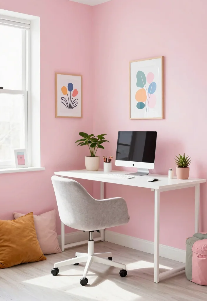 10 Office Painting Ideas to Refresh Your Workspace 5. Soft Pastels for a Gentle Vibe 0