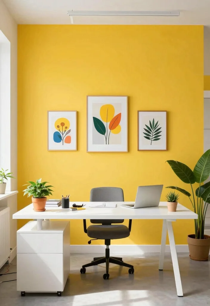 10 Office Painting Ideas to Refresh Your Workspace 9. Sunshine Vibes Bright Yellows 0