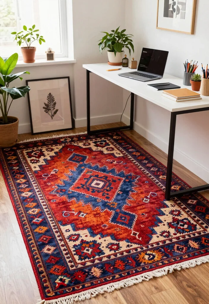 10 Office Rugs Ideas to Warm Up Workspaces 6. Vintage Kilim Rugs 0