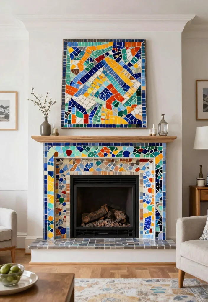 10 Painted Fireplace Ideas for Easy Budget Makeovers 9. Multicolored Mosaic Effect 0
