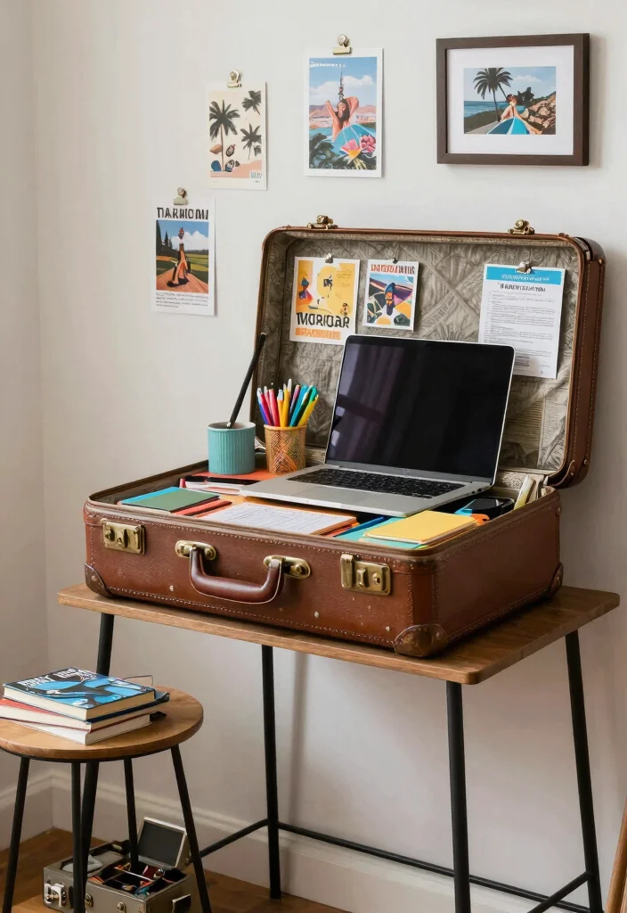 10 Pocket Office Ideas for Unused Corners and Nooks 50 10 Pocket Office Ideas for Unused Corners and Nooks 10. Vintage Suitcase Desk 0