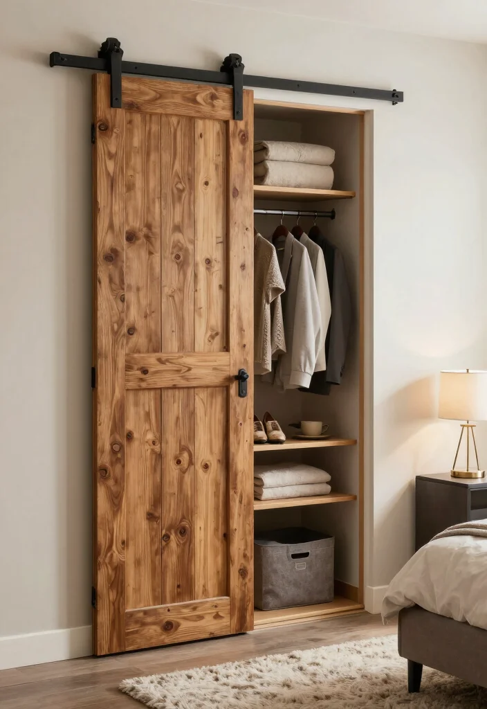 10 Sliding Closet Door Ideas for Clean Modern Bedrooms 2. Rustic Barn Door Charm 0