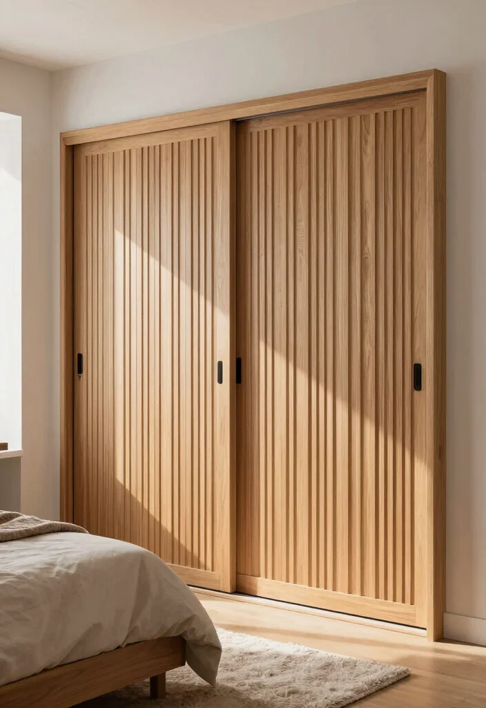 10 Sliding Closet Door Ideas for Clean Modern Bedrooms 4. Minimalist Wooden Slats 0