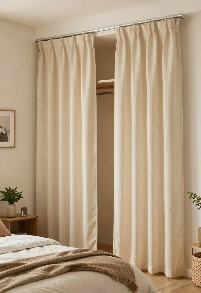 10 Small Closet Door Ideas That Instantly Update the Look 10. Wall Mounted Curtains for Versatility 0