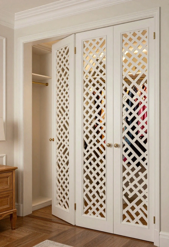 10 Small Closet Door Ideas That Instantly Update the Look 6. Lattice Doors for a Touch of Elegance 0