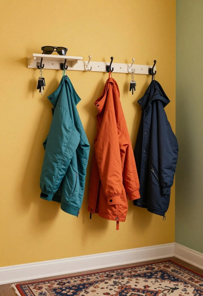 10 Small Coat Closet Ideas for Entryways That Stay Tidy 2. Multi Functional Hooks 0