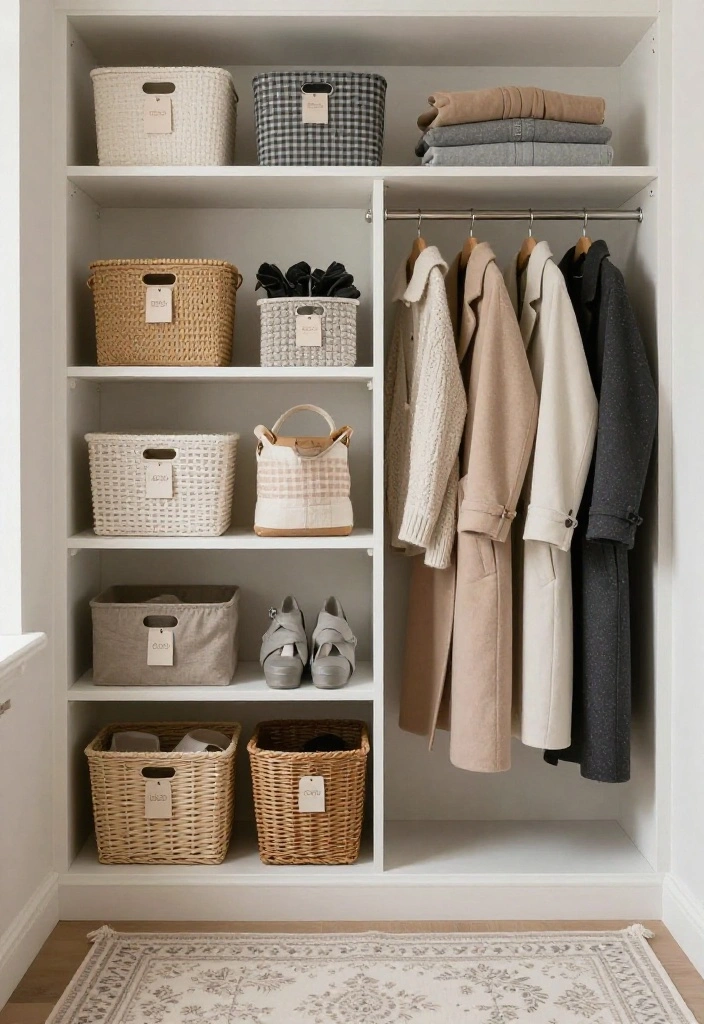 10 Small Coat Closet Ideas for Entryways That Stay Tidy 3. Baskets and Bins for Easy Access 0