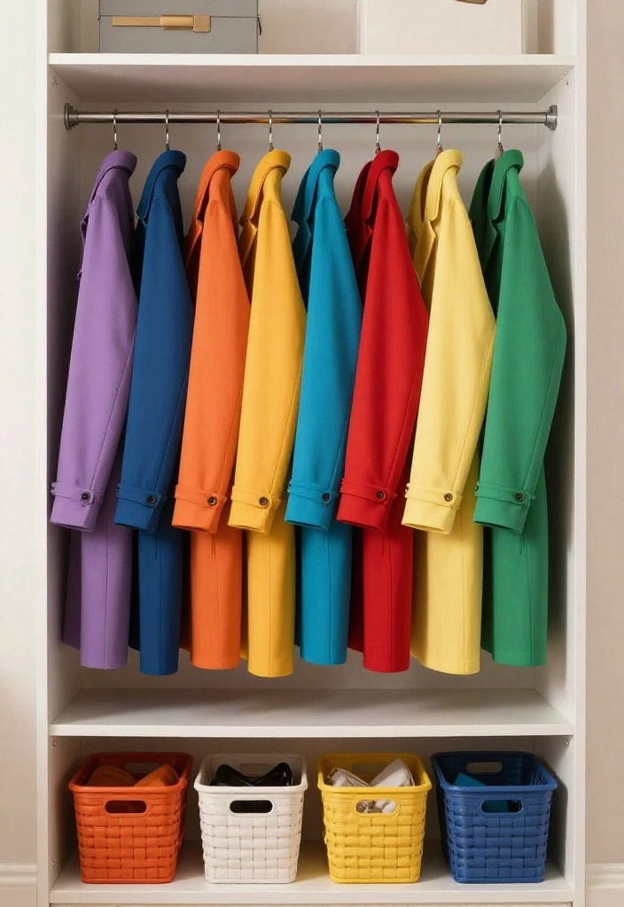 10 Small Coat Closet Ideas for Entryways That Stay Tidy 6. Color Coded Organization 0