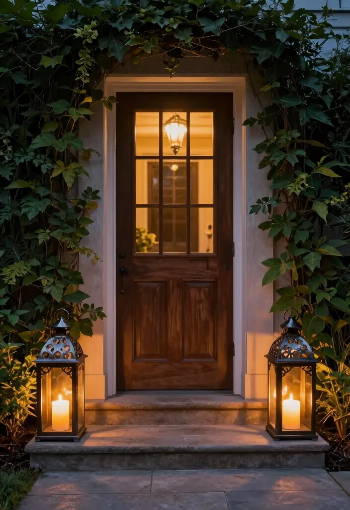 10 Small Front Entryway Exterior Ideas That Feel Inviting 3. Elegant Outdoor Lanterns for Timeless Charm 0