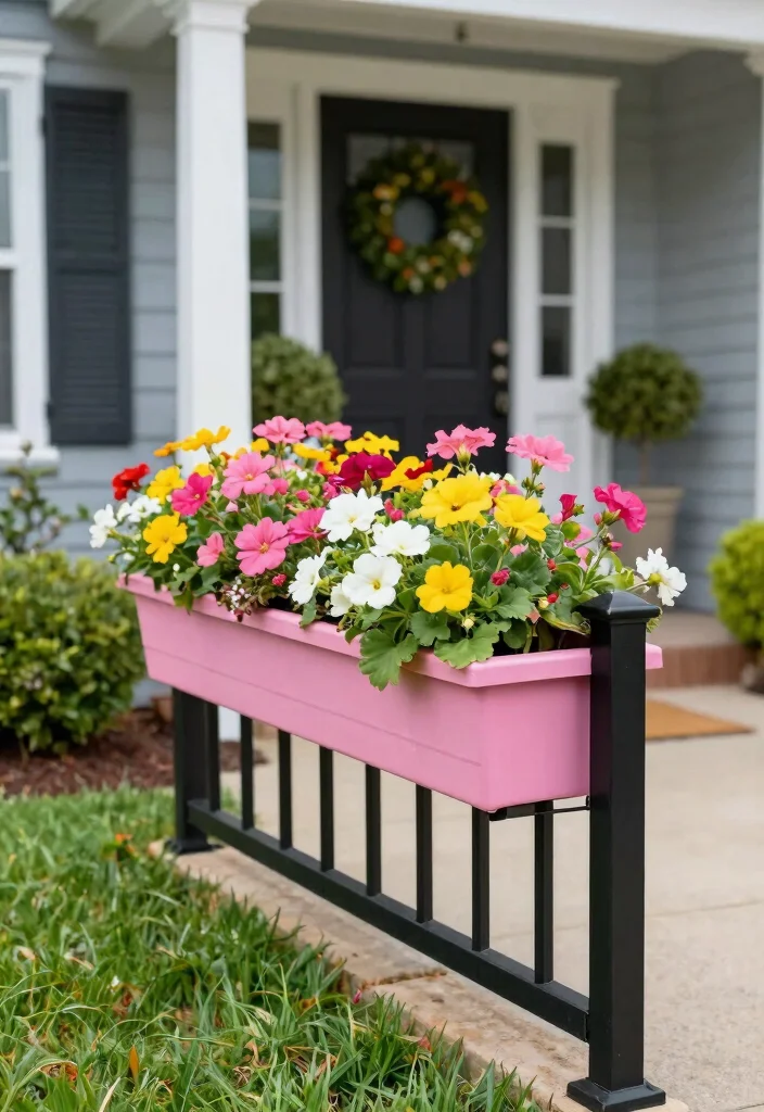 10 Small Front Entryway Exterior Ideas That Feel Inviting 4. Colorful Flower Boxes to Brighten Up Your Space 0