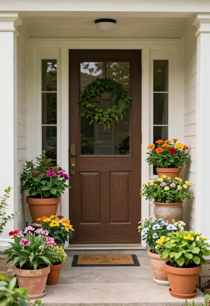 10 Small Front Entryway Exterior Ideas That Feel Inviting 7. Potted Plants for a Natural Touch 0
