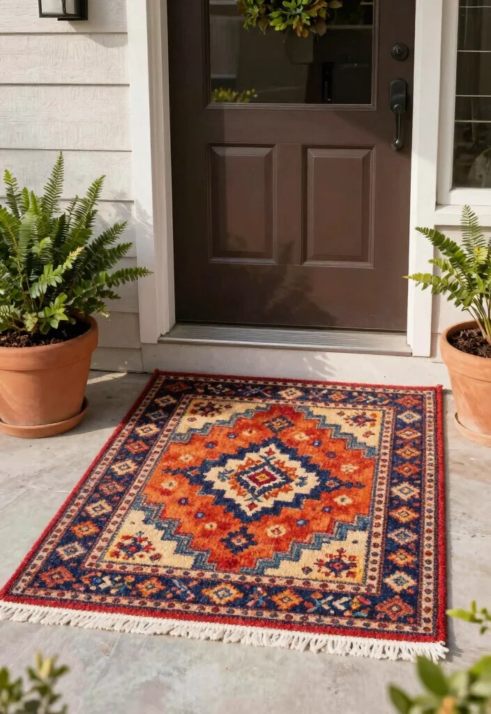 10 Small Front Entryway Exterior Ideas That Feel Inviting 8. Cozy Rugs that Bring Comfort 0