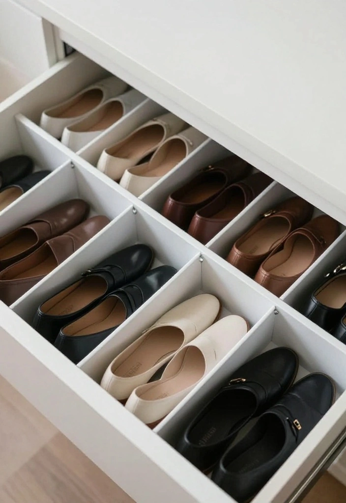 10 Small Shoe Closet Ideas to Keep Footwear Neat and Easy to Grab 4. Drawer Dividers 0