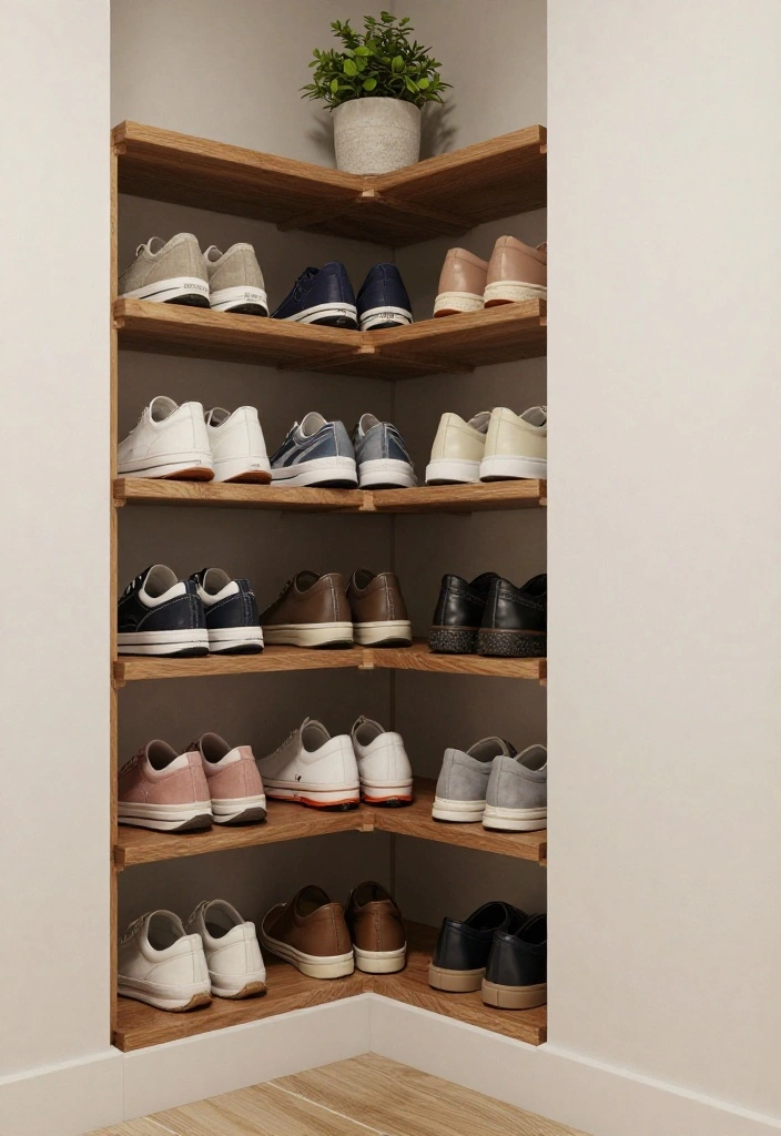10 Small Shoe Closet Ideas to Keep Footwear Neat and Easy to Grab 7. Corner Shoe Shelves 0