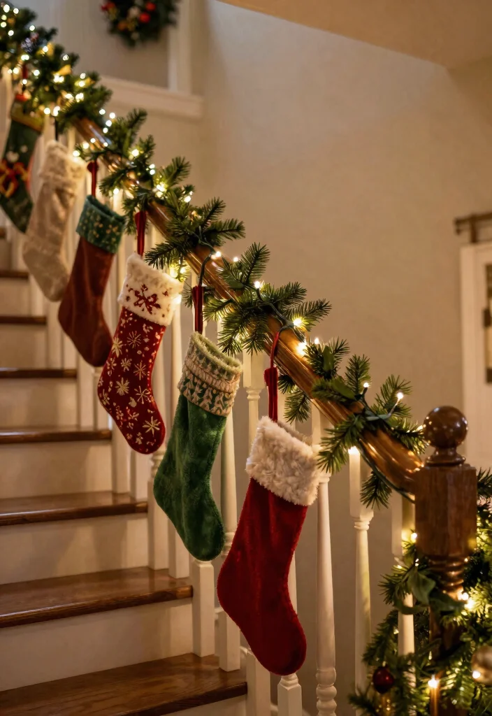 10 Stocking Ideas with No Fireplace for Creative Holiday Decor 16 10 Stocking Ideas with No Fireplace for Creative Holiday Decor 6. Staircase Displays 0